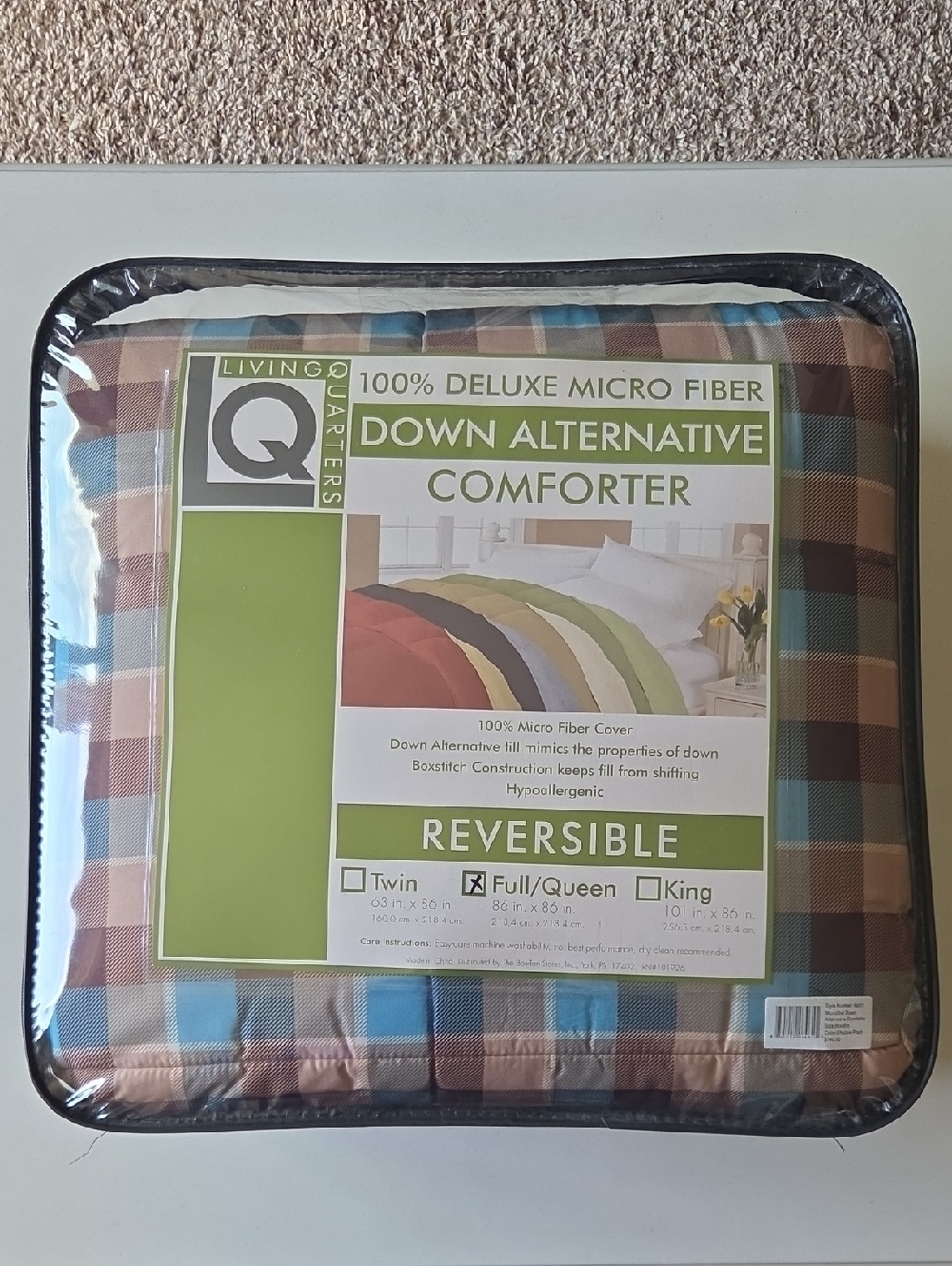 Reversible Down Alternative Comforter - Full/Queen - Plaid Brown/Blue *NWT*